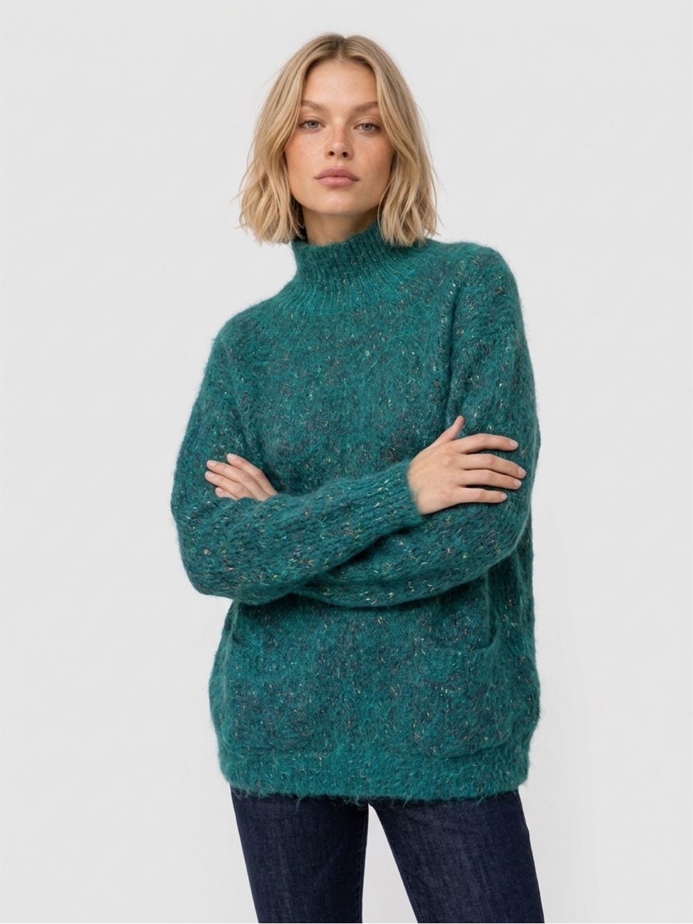 Vintage The Limited Sweater Green Mohair Mock neck Lantern sleeve mermaid pre
